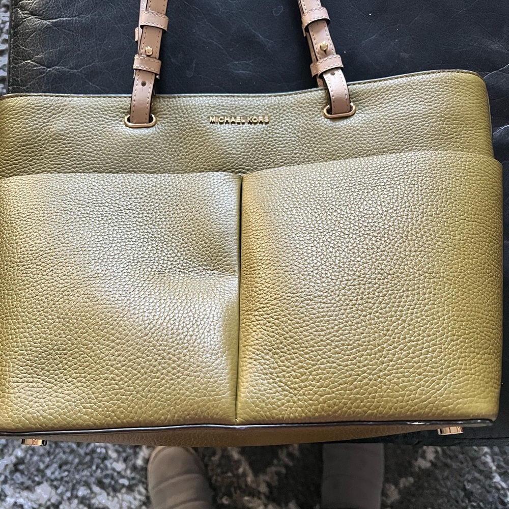 Michael Kors Champagne Textured Leather Tote light green